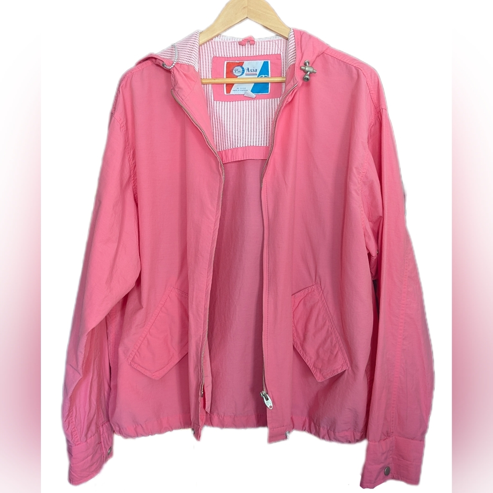 Vintage Pan Asia Pink Cotton Blend Light Jacket Zipper Pockets Hood Medium